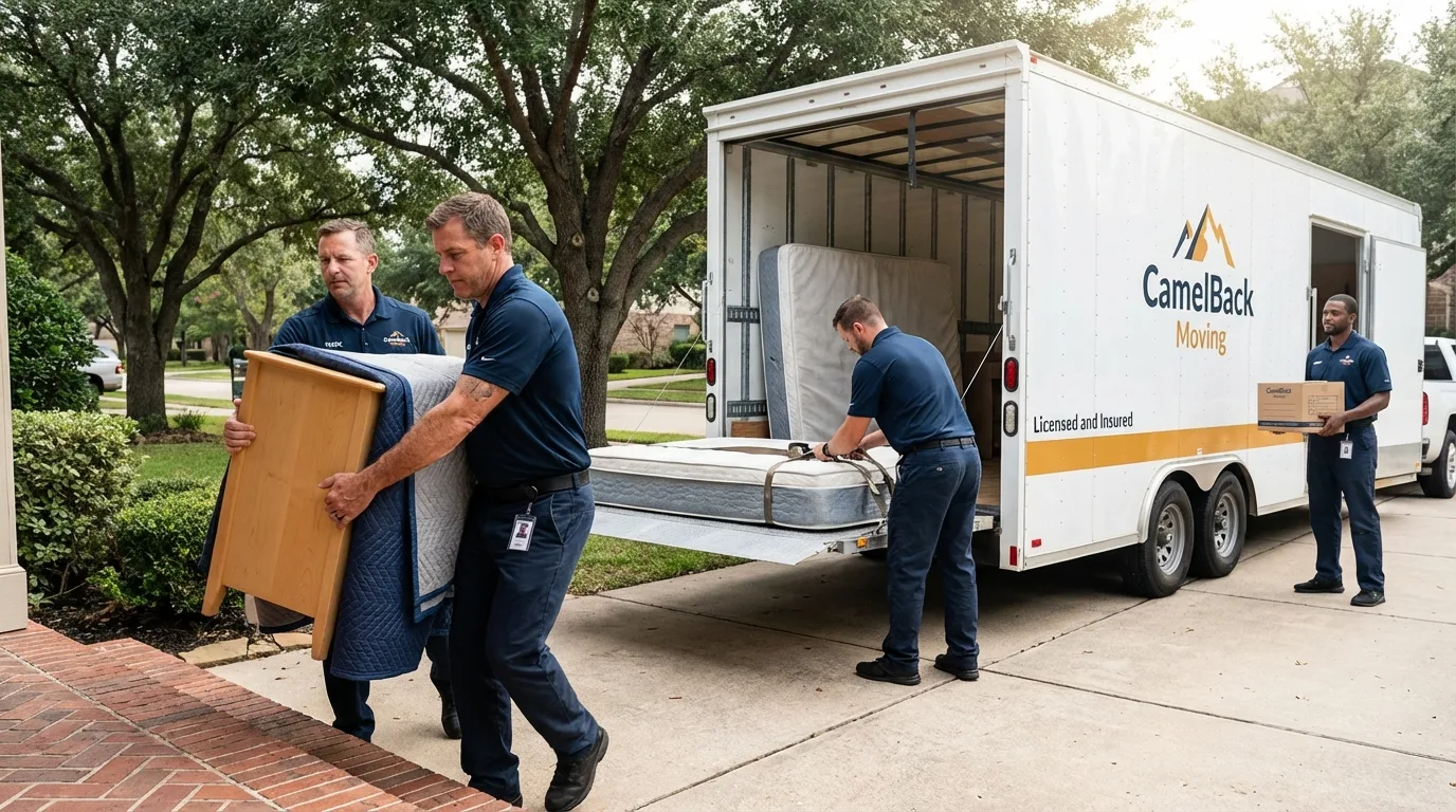 Crew loading residential truck for cross-state move from Grangeville, ID